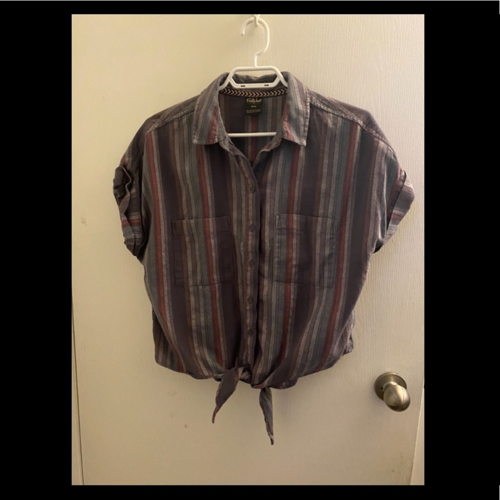 Grey striped button up top